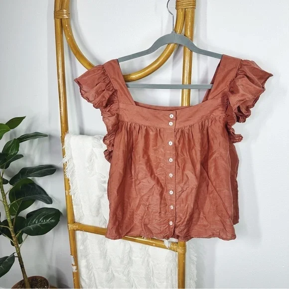 ABLE Pink Flutter Sleeve Blouse sz XXL - Picture 1 of 4